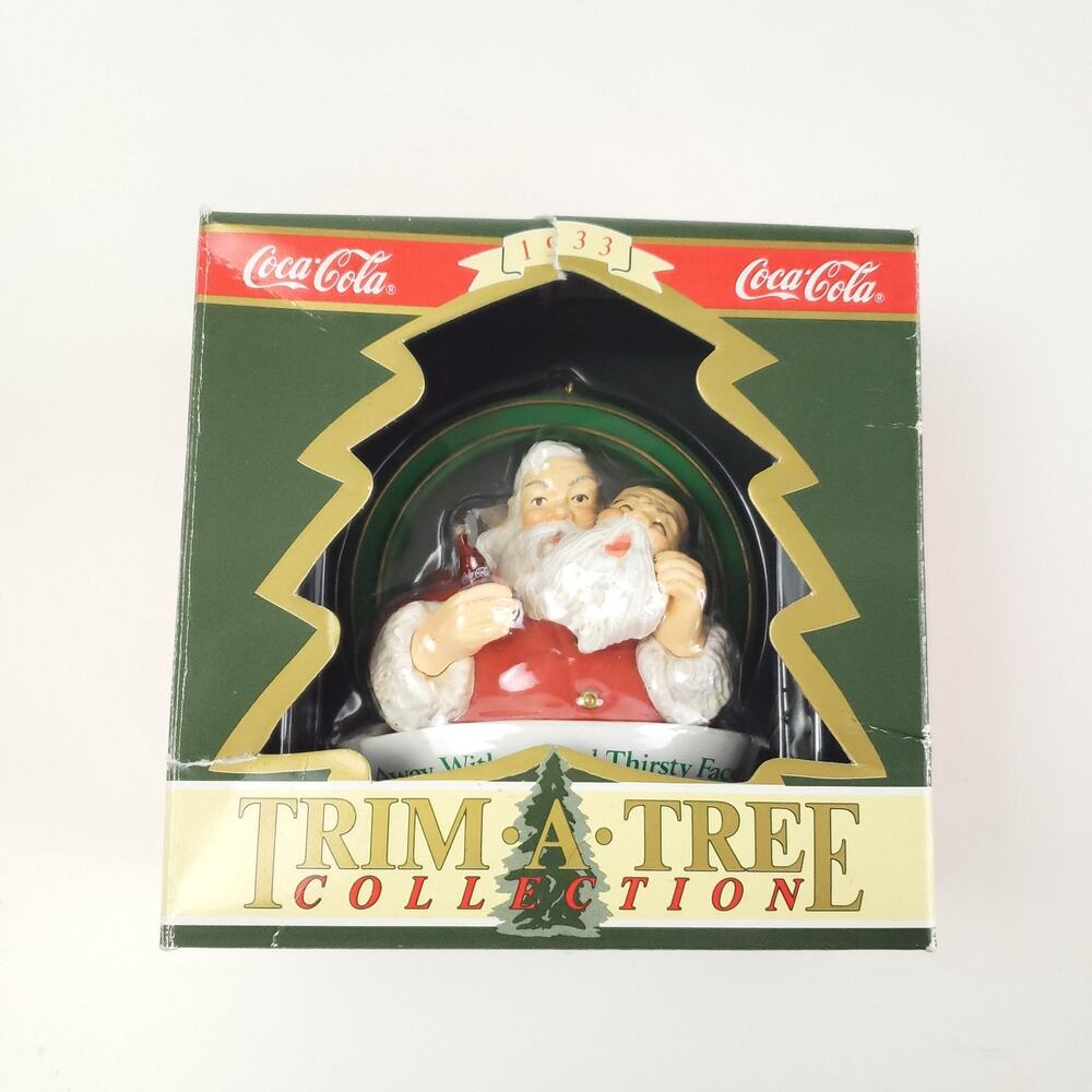 Vintage 1992 Coca-Cola Santa Trim A Tree Ornament Boxed Haddon Sundblom Art Xmas